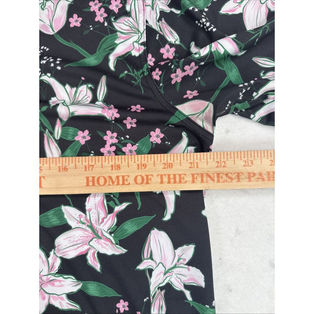 Waggle Golf Polo Shirt Large Black Floral White Lily Azalea Patron Performance - Picture 8 of 10